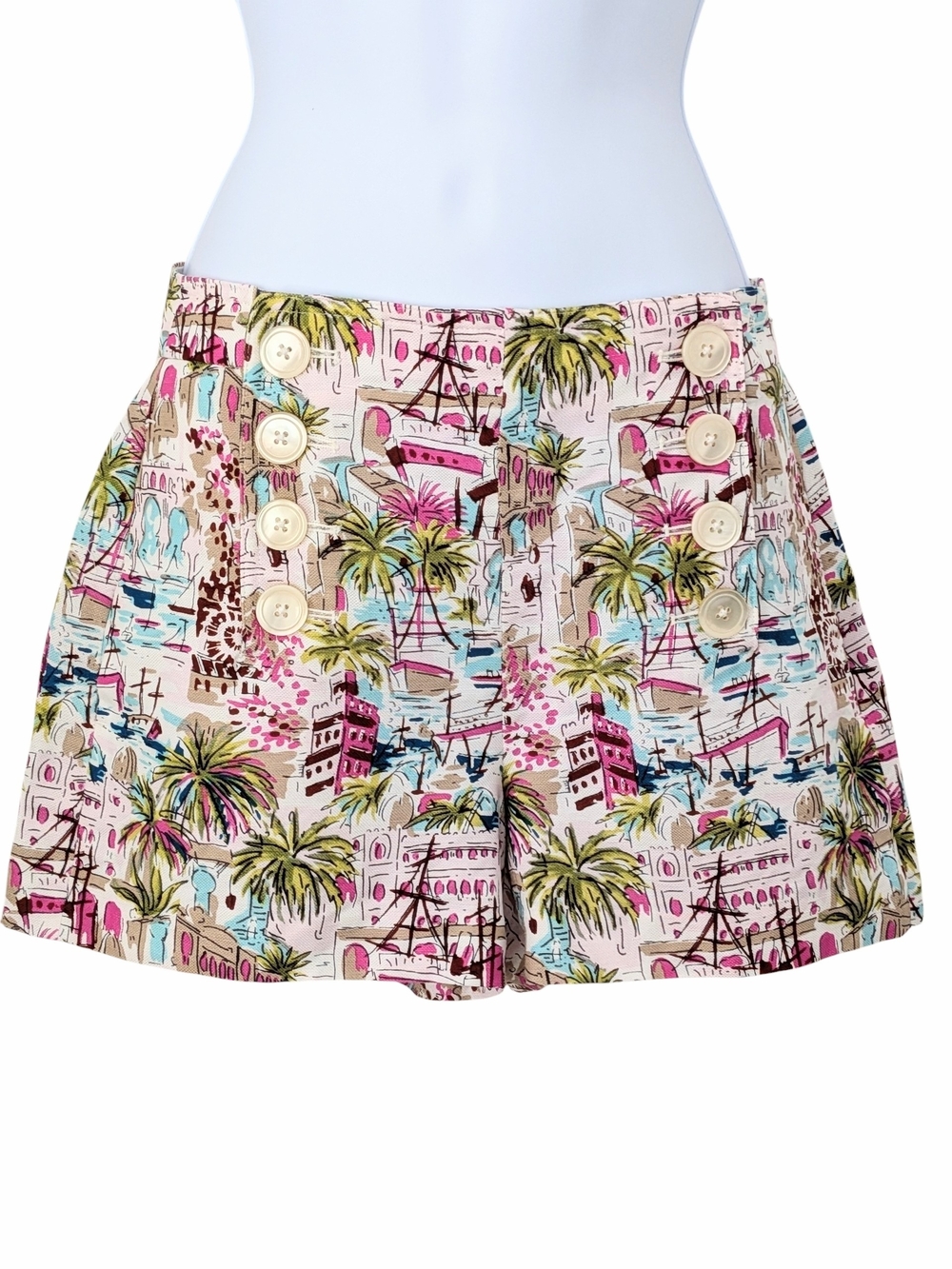 J. Crew Harbour-Print High Waist Sailor Shorts in Pink & Teal And Green